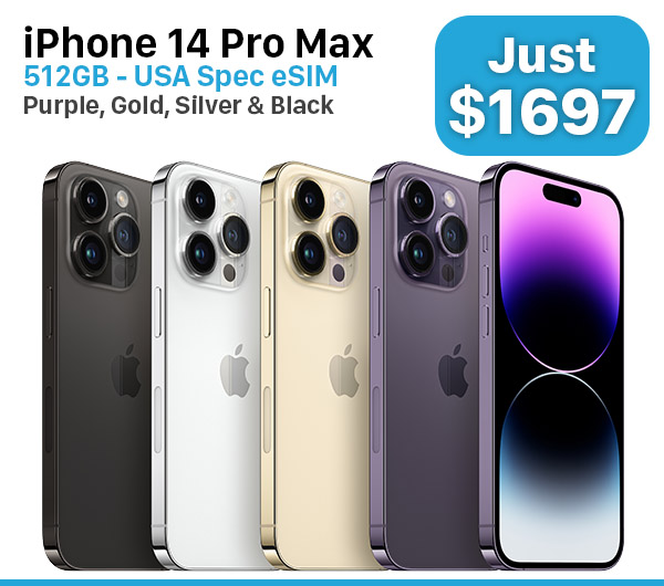 IPHONE 14 PRO MAX (USA SPEC eSIM) 512GB PURPLE, GOLD, SILVER, BLACK $1,697.00 