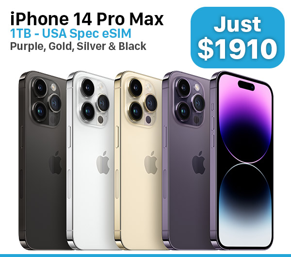 IPHONE 14 PRO MAX (USA SPEC eSIM) 1TB PURPLE, GOLD, SILVER, BLACK $1,910.00 