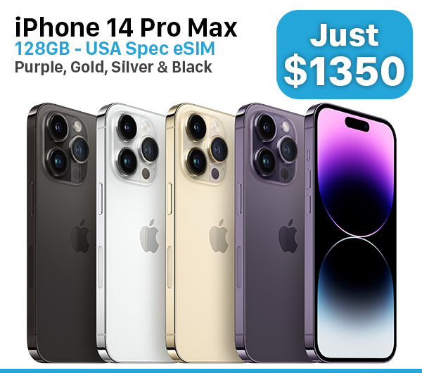 IPHONE 14 PRO MAX (USA SPEC eSIM) 128GB PURPLE, GOLD, SILVER, BLACK $1,350.00 