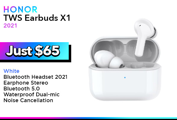 Honor Earbuds X1 Bluetooth Headset 2021 - Earphone Stereo Bluetooth 5.0 Waterproof Dual-mic Noise Cancellation- (UPC Code 6931867800035) - White $65.00