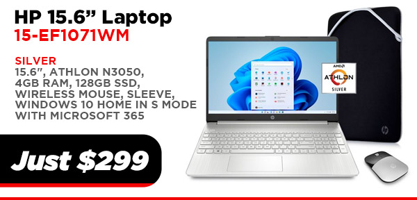 HP 15-EF1071WM BUNDLE 15.6" 4GB/128GB SILVER $299.00